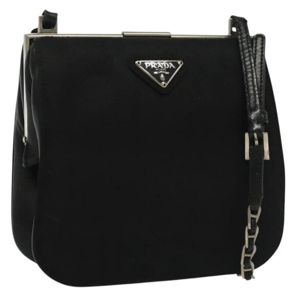 PRADA Shoulder Bag Nylon Leather Black Silver Auth 137290 - Picture 1 of 16